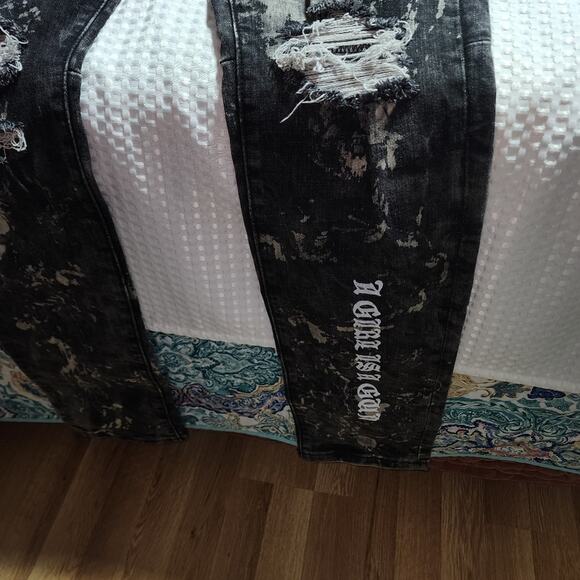 EMBELLISH EUC MENS UNISEX SIZE 36 x 35 HATE/LOVE DENIM BLACK JEANS - Picture 11 of 13